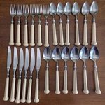 Vintage Oxford Hall Stainless Flatware Beige Cream Handle Set Of 24 Utensils. Fixed Price $59.99.