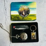 Wild Life Buck Theme Pocket Watch Keychain And Knife Tin Collector Gift Set. Fixed Price $21.95.