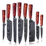 Senken 8-PIECE Japanese Knife Set With Red Resin Handle Laser Damascus Pa.... Fixed Price $220.76.