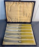 Vtg Boxed Epns Etched Art Deco Floral Butter Knives Bakelite Handles (6). Fixed Price $60.00.