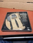Cheese Serving Set Global Decor Round Wooden Board 3 Cutting Slicing Knives. Fixed Price $15.00.