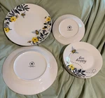 Royal Norfolk Bee Happy Round Dinner Plate Set Microwave/dishwasher Safe. Fixed Price $50.00.