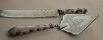 Vtg Ae Lewis Sheffield England Floraine Pie Server & Cake Knife Porcelain Handle. Fixed Price $95.00.