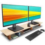 Aothia Large Dual Monitor Stand Riser, Solid Wood Desk Shelf With Eco Cork Le.... Fixed Price $78.05.