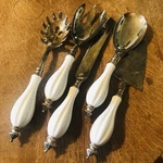 Hostess 5 Pc Serving Set Godinger Silver Art Co Plated Porcelain Handles. Fixed Price $35.16.