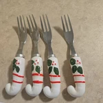 Christmas Holiday Hors D'oeuvres Forks Set Of 4 Candy Cane Porcelain Stainless. Fixed Price $16.49.