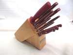 Kitchenaid Knife Block Set Of 11 Red Handled Knives & Tools Excellent. Fixed Price $19.99.