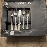 Soar Oneida Stainless Glossy Flatware 65 Piece Set, Damaged Box-. Fixed Price $85.00.