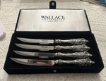 Wallace 97515 Baroque Set 4 Dinner Steak Knives Silver Plated W/bevel Blade. Fixed Price $37.50.