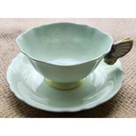 Paragon Teacup Saucer Set Butterfly Handle Green Yellow Center Bone China. Fixed Price $195.00.