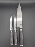 Zhen Japanese Damascus Steel 3-PC Set 8" Chef Knife & (2) Matching 5" Utility. Fixed Price $119.99.
