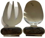 Vintage Frances Stoia Handcrafted Nickel Walnut Salad Servers Fork Spoon. Fixed Price $19.99.