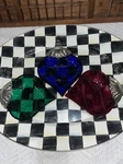 Towle Silversmith Christmas Glass Ornament Candy Dish Set (3)GREEN Red Blue. Fixed Price $24.00.