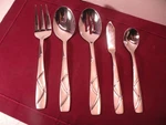 Set Of 5 Serving Pieces Cambridge Kara Sand Hostess Stainless Spoons Forks +. Fixed Price $25.29.