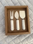 Crate & Barrel Set Of 3 Marble Handles Cheese Knives Open Box. Fixed Price $29.90.