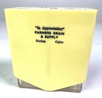 Vtg Salt And Pepper Shakers Farmer Grain & Supply Yellow. Fixed Price $9.37.