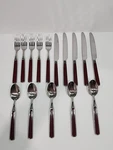 Seed France Inox Stainless Flatware Maroon Burgundy Handle Knife Fork Spoon 15. Fixed Price $75.99.