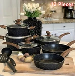 12 Pieces Kitchen Pots & Pans Set Nonstick Cookware Granite Coated With Lids. Fixed Price $109.99.