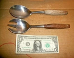 Vintage Dansk Designs Salad Fork & Serving Spoon 9" Inch Germany Teak Cracked. Fixed Price $32.99.