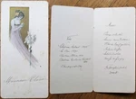 Art Nouveau 1900 French Menu W/wine Listing - Handwritten Woman On Cover. Fixed Price $24.99.