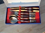 Vintage 6 Pc Brass & Wooden Spoon Fork Knife Set Flatware Original Box Thailand. Fixed Price $24.85.