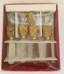 Cardinal Gourmet Spreadables, 4 Spreaders With Gold Color Pineapple Handles. Fixed Price $8.00.