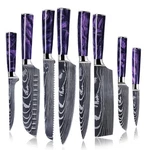 Senken 8-PIECE Japanese Knife Set With Purple Resin Handle Laser Damascus.... Fixed Price $220.76.