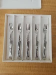 Mikimoto International Set Of 5 Dessert Cocktail Forks Ribbon/ Bow Shaped Box. Fixed Price $71.20.