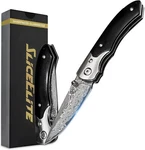 Black Sangre Folding Knife VG10 Damascus Blade Ebony Handle Tiger's Eye Stud. Fixed Price $89.99.