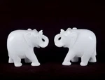 4" White Stone Elephant Statue Pair Figurine Handmade Trunk Up Style Home Decor. Fixed Price $103.11.
