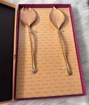 Table Art Four Seasons Hosta Serving Set Su 07 Gp Gold Plated Leaf Spoons Box. Fixed Price $39.95.