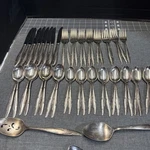 Oneida Community Silver Flower Flatware Plate 1960 Complete Set 8. Fixed Price $79.99.