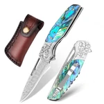 Damascus Pocket Knife With Clip, Handmade Forged 3.15" VG10 Steel Bl.... Fixed Price $66.88.