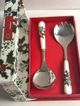 Portmeirion Salad Server Set The Holly Ivy Porcelain Handle New Box. Fixed Price $22.00.