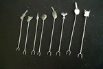 Vintage Set Of 8 Sterling Silver Musical Canape Hors-d'oeuvre 2 Prong Pick Forks. Fixed Price $69.00.