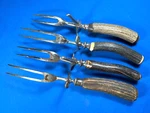 4 Antique Carving Forks W/ Antler Handles Restoration Parts Lot, Set Props!. Fixed Price $22.00.