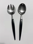 Forged Stainless Steel Salad Serving Set Black Composition Handles Japan. Fixed Price $17.79.