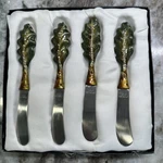 Bombay - Set Of 4 Cheese/butter Knives W/ Leaf Design Handles, New In Orig. Box. Fixed Price $45.00.