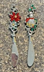Ganz Cheese Spreader Butter Knife Snowman Poinsettia Silver Christmas Holiday -2. Fixed Price $15.00.
