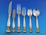 Romance Of The Sea Gold Accent Wallace Sterling Silver Flatware For 12 Set 83PC. Fixed Price $14900.00.