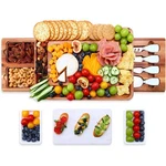 Large Acacia Wood Cheese Board Set Charcuterie With Drawers Serving Tray. Fixed Price $39.99.
