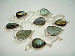 Peacock Blue Fire Labradorite Black Moonstone Silver Station Necklace 36". Fixed Price $55.00.