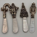 Christmas Holiday Cheese Spreader Set 4 Santa Nutcracker Tree Candy Cane Silver. Fixed Price $12.60.
