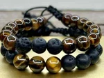 Adjustable Tiger Eye And Lava Bead Bracelet Set Ideal For Essential Oils. Fixed Price $19.00.