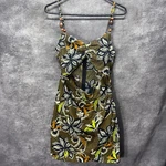 Zara Tropical Floral Cut Out Mini Dress Size Beaded Straps Olive Green Vacay. Fixed Price $29.99.
