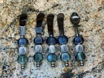 Vintage Mcm Glass Handle Cheese Butter Spreader Knife Set 5PC Green Gray Blue. Fixed Price $69.99.