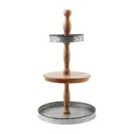Mud Pie E4 Home Kitchen Storage 25" X14" Dia Tin And Wood Tiered Server 40460010. Fixed Price $56.24.