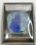 Blue Agate Gilded Gold Trim Set Of 4 Coasters Bar Ware Godinger Gatherings - New. Fixed Price $43.99.