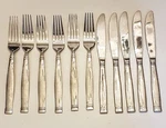 Cambridge Flatware Fork Knife Lot Simeon Stainless Bar Lined Band Pattern Handle. Fixed Price $19.92.