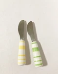Tag Striped Cheese Spreader Knives Ceramic Stainless Set Of 2. Fixed Price $14.99.